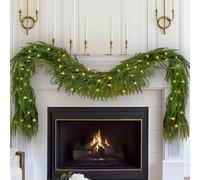 Guirlande de pin artificiel avec lumières LED, décoration de Noël à piles pour porte, cheminée, mur - 1,8 m/2,7 m - Guirlande verte réaliste pour Noël, vacances, décoration d'intérieur (2,7 m)