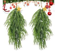 Guirlande de pin de Noël - 2 pièces Teardrop Swag, résistant aux UV 26 pouces guirlande | Porche intérieur fenêtre table garde-corps porte mur cheminée escalier décoration de vacances affichage