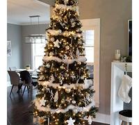 Guirlande de Plumes de décoration de Sapin de Noël - Ruban de 6 m de Long - Rayures Blanches - Boa de Plumes pour décoration de Sapin de Noël