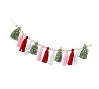 Guirlande de pompons de Noël avec perles en bois à suspendre au mur pour festivals, fêtes, cheminée, guirlandes de pompons en laine de coton