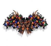 Guirlande de porte d'entrée d'Halloween avec LED - Érable noir - Paillettes - Citrouille maléfique - Avec plumes - Pour maison de ferme, cheminée, mur, intérieur et extérieur - Décoration de fête
