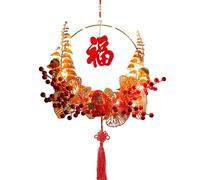 Guirlande de Porte du Nouvel an, Couronne du Nouvel an Chinois | Guirlande de Caractères Chinois Fu à LED,Décorations de Porte de couronnes avec guirlandes Fu et décorations de