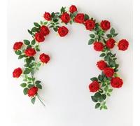 Guirlande de roses artificielles de 1,9 m avec 21 fleurs réalistes, décoration florale artificielle en tissu pour décoration d'intérieur, célébrations saisonnières, plusieurs couleurs (rouge)