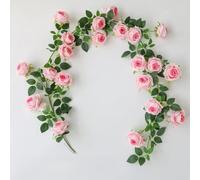 Guirlande de roses artificielles de 1,9 m avec 21 fleurs réalistes, décoration florale artificielle en tissu pour décoration d'intérieur, célébrations saisonnières, plusieurs couleurs (rose)