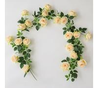 Guirlande de roses artificielles de 1,9 m avec 21 fleurs réalistes, décoration florale en tissu pour décoration d'intérieur, célébrations saisonnières, plusieurs couleurs (jaune clair)