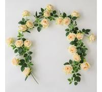 Guirlande de roses artificielles de 1,9 m de long, pour décorer l'intérieur de la maison, les espaces commerciaux et les événements saisonniers (jaune clair)