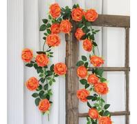 Guirlande de roses artificielles décoratives de 1 9 m de long avec fleurs réalistes, convient pour embellir l'intérieur de la maison et les centres commerciaux (orange)