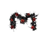 Guirlande de roses artificielles d'Halloween - 1,8 m - Fleurs rouges et noires en soie - Pour mariage gothique - Décoration de fête d'Halloween - Pour l'intérieur et l'extérieur (feuille d'érable et