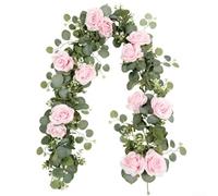 Guirlande de roses artificielles et eucalyptus pour décoration de mariage, convient pour accrocher des présentations, centres de table et cadres de porte avec plastique durable (bleu)