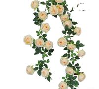 Guirlande de roses artificielles réalistes à suspendre - 1,9 m - 21 fleurs - En rotin - Pour mur, porte, maison, fête de mariage - Rose rouge, rose, jaune, orange (jaune clair)