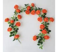 Guirlande de roses artificielles réalistes de 1 9 m avec fleurs artificielles, conçue pour ajouter de l'élégance à l'intérieur de la maison et aux zones commerciales (orange)