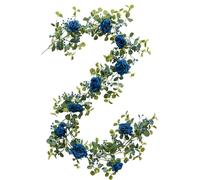 Guirlande de roses d'eucalyptus 6,5 pieds Guirlande de fleurs de roses artificielles Décoration florale Verdure Vigne Plantes suspendues Couronne Décor for Table Manteau Arrangement de mariage /1364