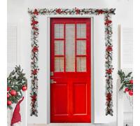 Guirlande de sapin artificiel avec baies rouges décoratives et boules pour décoration de maison de vacances, convient pour une utilisation en intérieur et toute l'année (2,7 m de vigne rouge)
