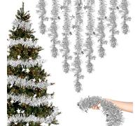 Guirlande de sapin de Noël - Guirlande argentée sur sapin de Noël - Décoration de sapin de Noël - Peut également être décorée à l'intérieur et à l'extérieur - 7 cm x 180 cm