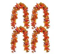 Guirlande de Thanksgiving - Lot de 4 guirlandes artificielles en feuilles d'érable Décoration d'automne pour Halloween, maison, mariage, fête, fenêtre, cheminée, bureau, style russe