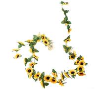 Guirlande de tournesols artificiels de 2,4 m avec pétales vibrants et feuilles texturées pour accrocher au mur, sur une table et au plafond (A)
