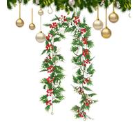 Guirlande de vigne avec fausses feuilles et baies rouges 175,3 cm | Vignes décoratives pour maison, salon, porte d'entrée, terrasse, jardin, cour, mur, festival d'hiver