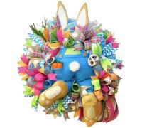 Guirlande de Voleur de Lapin de Pâques - Couronne de Porte de Pâques avec décorations d'oreilles de Lapin - Décorations de Guirlande de Porte en Peluche, décoration de Bienvenue