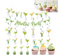 Guirlande déco fête martini rose 6 spirales suspendues + 24 mini piques + 1 bannière 18x15cm pour anniversaire adulte ou soirée entre amis