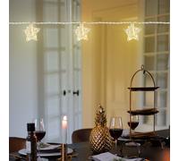Chaîne lumineuse décoration de Noël étoiles-chaîne lumineuse lampe étoile design, métal argent, batterie 10x LED 3000K blanc chaud, L 165 cm
