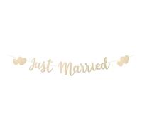 Guirlande Décorative Just Married, Lettres et Cœurs Pailletés Pré-Enfilés pour Mariage Enterrement de Vie Jeune Fille ou de Garçon (Champagne Doré)
