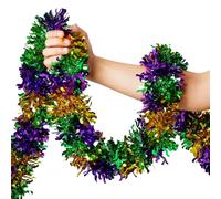 Guirlande décorative Mardi Gras à paillettes pour cheminée, chambre à coucher, bureau, salle de te, intérieur ou extérieur, vacances, maison, vert, or, violet - 10 m