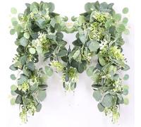 Guirlande d'eucalyptus artificiel de 1,5 m avec fleurs, décoration de verdure pour le printemps, pour table, maison, mariage, cheminée, fête, vert