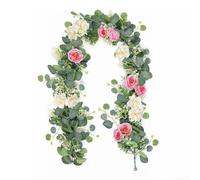 Guirlande d'eucalyptus artificiel de 1,8 m avec roses bleu marine et blanches pour entrées de studio de yoga, réceptions de centre de bien-être et zones d'attente de spa (rouge (bleu (lot de 1)