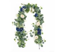 Guirlande d'eucalyptus artificiel de 1,8 m avec roses bleu marine et blanches pour théâtre, hall de spectacle, espace de spectacle et décoration de salle de récital (rouge (blanc (lot d'un paquet))