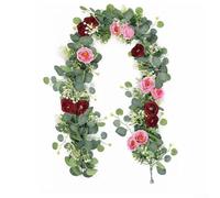 Guirlande d'eucalyptus artificiel de 1,8 m avec roses bleu marine et blanches pour théâtre, hall de spectacle, espace de spectacle et décoration de salle de récital (rouge (violet (une robe))