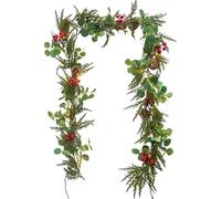 Guirlande d'eucalyptus avec lumières, Guirlande de Noël pré-éclairée de 6 Pieds 20 LED avec Pommes pin, Baies, décorations Noël d'intérieur pour escaliers, cheminée, Porte, décoration vacanc