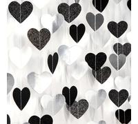 Guirlande en Papier Cœur Noir Argent 52 Pieds, Lot de 4 Bannière Suspendue pour Décoration Mariage DIY, Fiançailles, Anniversaire, Déco de Salle, Enterrement Vie Jeune Fille,Déco de Fête Élégante(16m)