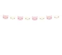 Guirlande en papier DIY chats 1.4m rose / blanc