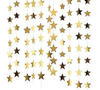 Guirlande en papier réfléchissant avec étoiles de 15.2 m,Bannière à suspendre,Décoration scintillante à petites étoiles,Guirlande d'étoiles à paillettes, mariage, bannière (doré)