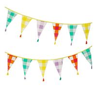 Guirlande en Tissu Vichy à Pompons Talking Tables - 3m | Fanions Triangulaires, 100% Coton Bio, Décorations de Fête Colorées, Chambre Enfant