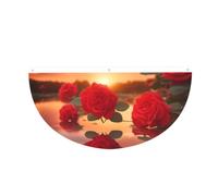 Guirlande fanion demi-éventail de roses rouges au coucher du soleil, 90 x 180 cm, en polyester résistant à la décoloration, avec trois œillets, pour la décoration de jardins, de défilés et de balustr