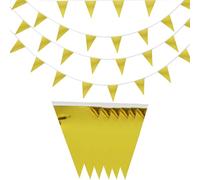 Guirlande Fanion Doré 4 Pièces - 12M Fanion Plastique Anniversaire Guirlande Exterieur pour Rentrée des Classes Retraite Banderole Chambre Enfant Garden Fête Décoration
