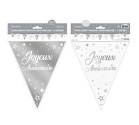 Guirlande fanion - SURPRISEZ VOUS - REF/GFM00A - Argent métallique et blanc - 6m - 9 fanions