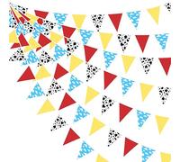 Guirlande Fanion Thème Cartoon Story Rouge Bleu Jaune à Imprimé Nuage et Vache Thème Toy Tissu Bannière Décorations De Fête pour Anniversaire des Garçons Filles Baptême Mariage Carnaval Extérieur Déco