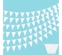 Guirlande Fanions, Drapeaux 12 M50, Guirlandes De Fanions en Toile De Jute, Tissu Extérieur Résistant Aux Intempéries, Fanions Réutilisable, pour Chambre d'enfant, Fête, Extérieur, Etc. (Blanc)