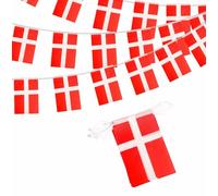 Guirlande Fanions Drapeaux Danemark 10m - 30 Drapeaux Déco Fête & Match | Guirlande Fanions Drapeaux Danemark Banderole Foot Nations League 2026 Jour Constitution Jardin Bar Rue Défilé Soirée