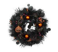 Guirlande Feuille Automne Couronne d'halloween pour Porte d'entrée, couronnes de 45 cm avec Plumes de Citrouille et Feuilles d'érable pour intérieur, extérieur, Mur, fenêtre, Porche, (Black-4, 45cm)