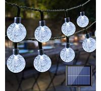 Guirlande Guinguette Lumineuse Solaire, BrizLabs 20M 100 LED Cristal Boules Extérieure et Intérieur Étanche 8 Modes Lumières pour Jardin, Patio, Terrasse, Clôture, Mariage, Fête, Blanc Froid
