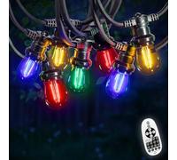 Guirlande Guinguette Professionnelle 20M 40 Bulbes Filament Allongés Rouge Bleu Jaune Vert avec Variateur de Luminosité et Télécommande - Guirlande Lumineuse Ampoule E27 Colorée à Intensité Variable