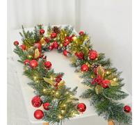 Guirlande, Guirlande de Vacances 6,5 Pieds, alimentée par Batterie avec Pommes pin, Baies, Boules, Feuilles, Guirlande décorations Noël for Porte cheminée Table(Red)