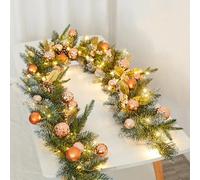 Guirlande, Guirlande de Vacances 6,5 Pieds, alimentée par Batterie avec Pommes pin, Baies, Boules, Feuilles, Guirlande décorations Noël for Porte cheminée Table(Gold)