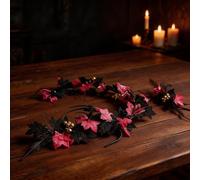 Guirlande Halloween 174cm pour feuilles Noires Fleurs Roses Araignées | Lianes flexibles pour facile à suspendre pour murs escaliers meubles design réaliste fleurs en soie réutilisable pour décor