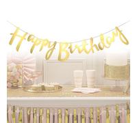 Guirlande Happy Birthday, bannière dorée Happy Birthday, décoration d'anniversaire pour adultes et enfants, bannière de décoration de fête d'anniversaire (dorée)