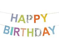 Guirlande Happy Birthday - Lettres à franges arc-en-ciel - Environ 19 cm de haut - Avec 4,5 m de ficelle dorée - Kit de décoration DIY pour anniversaire