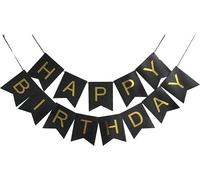 Guirlande Happy Birthday, noir, avec lettres dorées